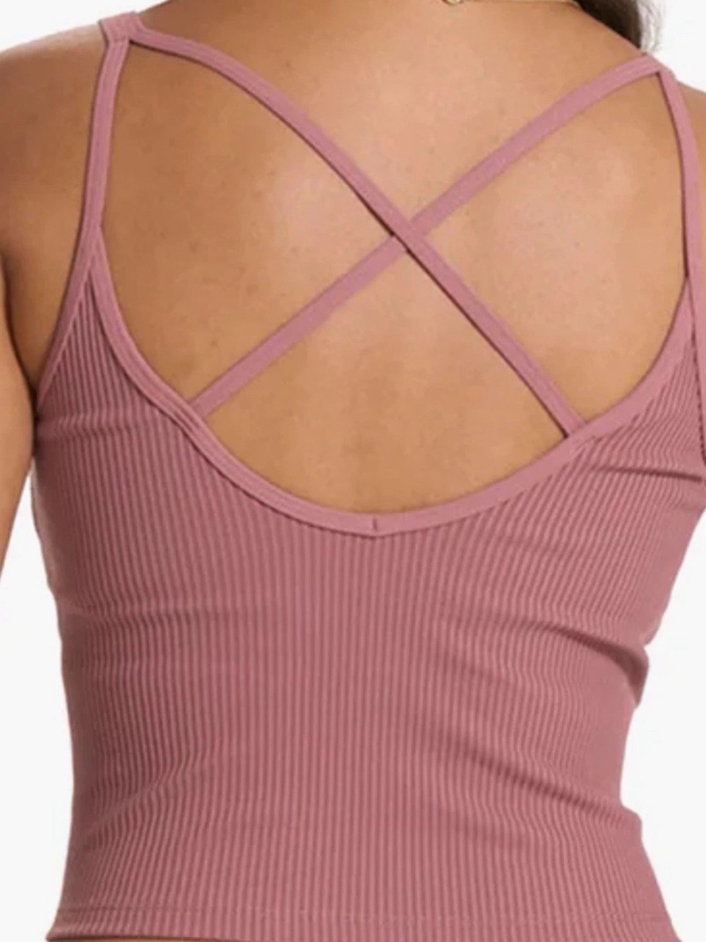Vuori Ribbed Crossback Camisole in Dusty Rose - Picture 7 of 8